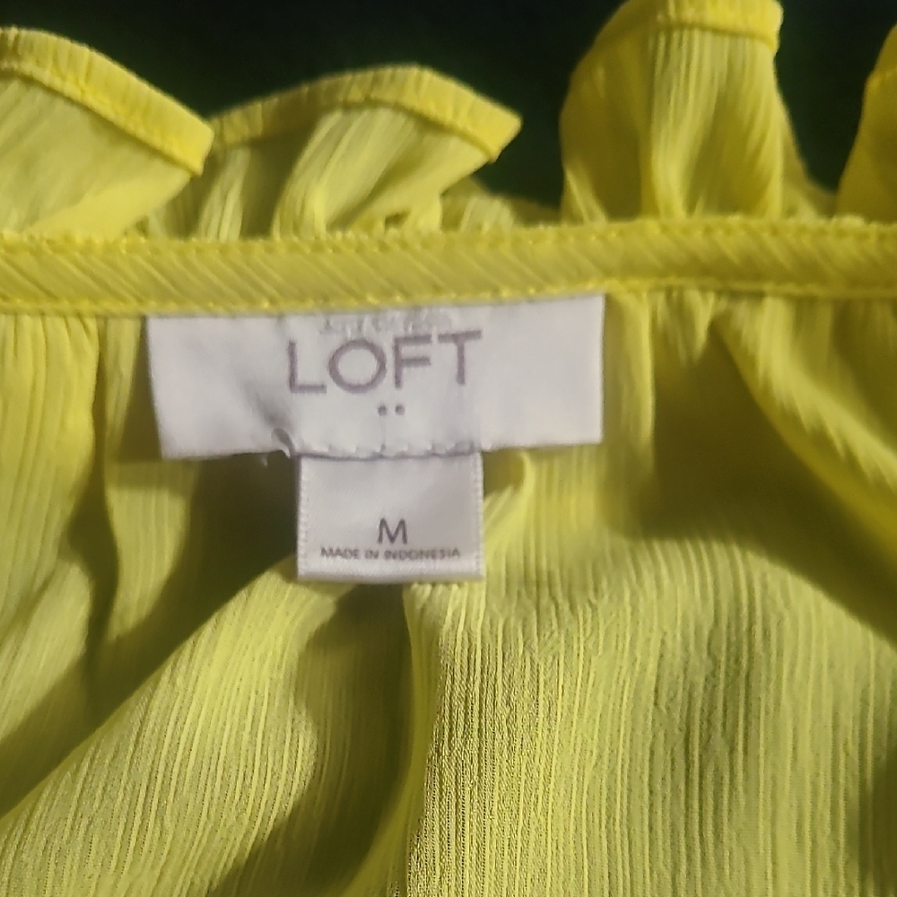 LOFT Vibrant Yellow Ruffle Neck Blouse - Picture 2 of 3